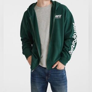 Aeropostale Men's Dark Green Zip-Up Hoodie